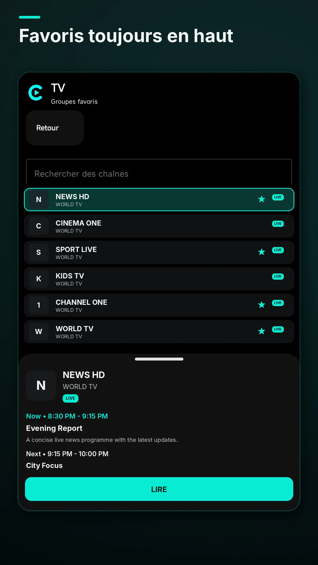 Favoris ClearIPTV sur mobile