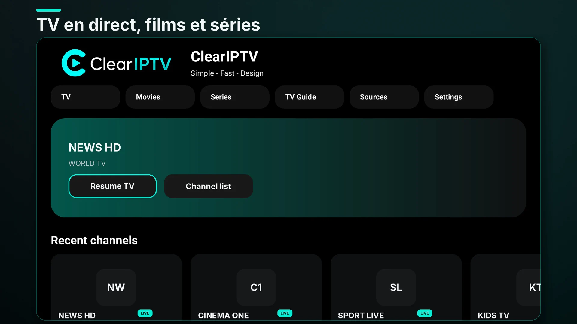 Accueil ClearIPTV sur Android TV